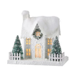 Raz White Flocked LED Lighted Battery Operated Christmas House 8 Raz White Flocked LED Lighted Battery Operated Christmas House -The Jolly Christmas Shop apiiu9mme 84096.1646091954