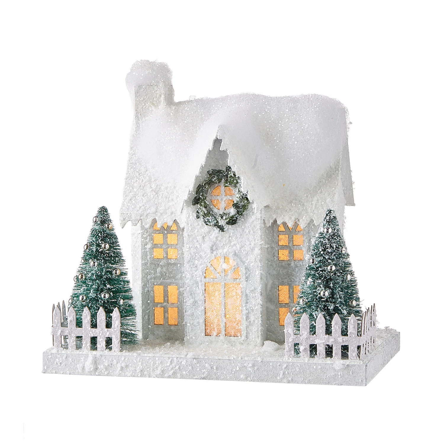 Raz White Flocked LED Lighted Battery Operated Christmas House 5 Raz White Flocked LED Lighted Battery Operated Christmas House - Image 3