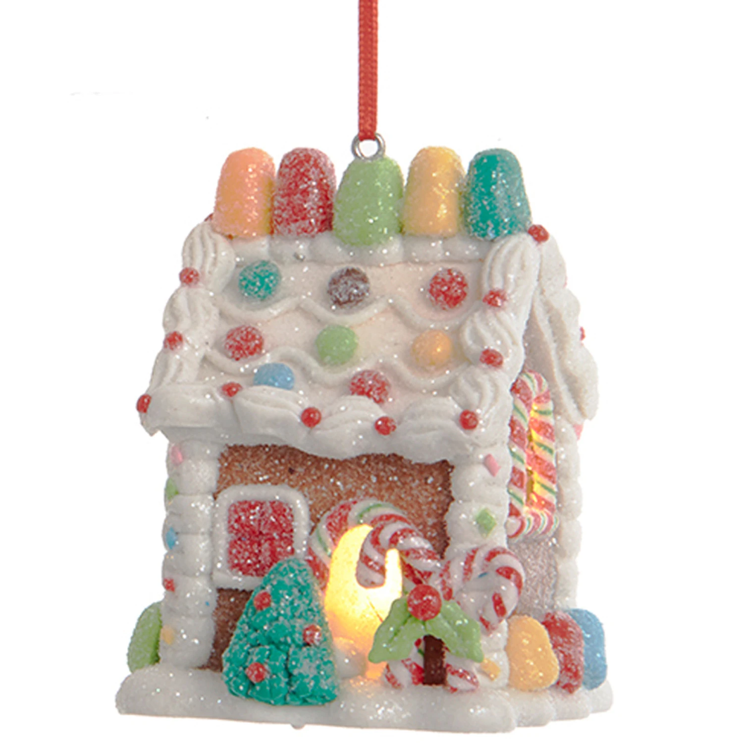 Kurt Adler 3.75" LED Lighted Claydough Candy Gingerbread House Christmas Ornament D4043 6 Kurt Adler 3.75" LED Lighted Claydough Candy Gingerbread House Christmas Ornament D4043 - Image 4