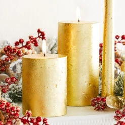 Uyuni 3" X 5" Or 7" Gold Texture Flat Top Flicker Flame Pillar Candle