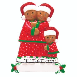 African American Pajama Family Of 3 Personalized Christmas Ornament -The Jolly Christmas Shop apilpogdu 02186.1646091873
