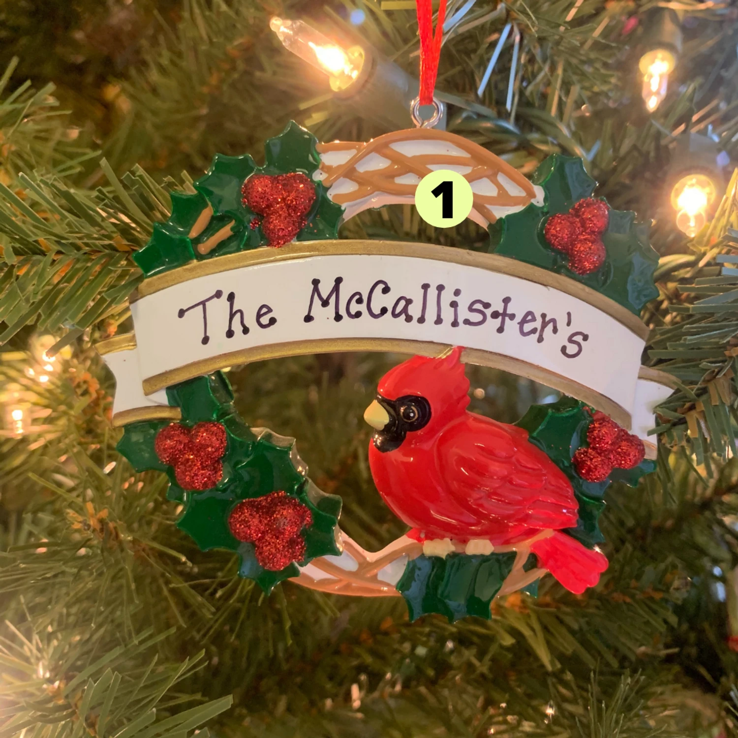 Cardinal With Wreath Personalized Christmas Ornament OR1905 3 Cardinal With Wreath Personalized Christmas Ornament OR1905