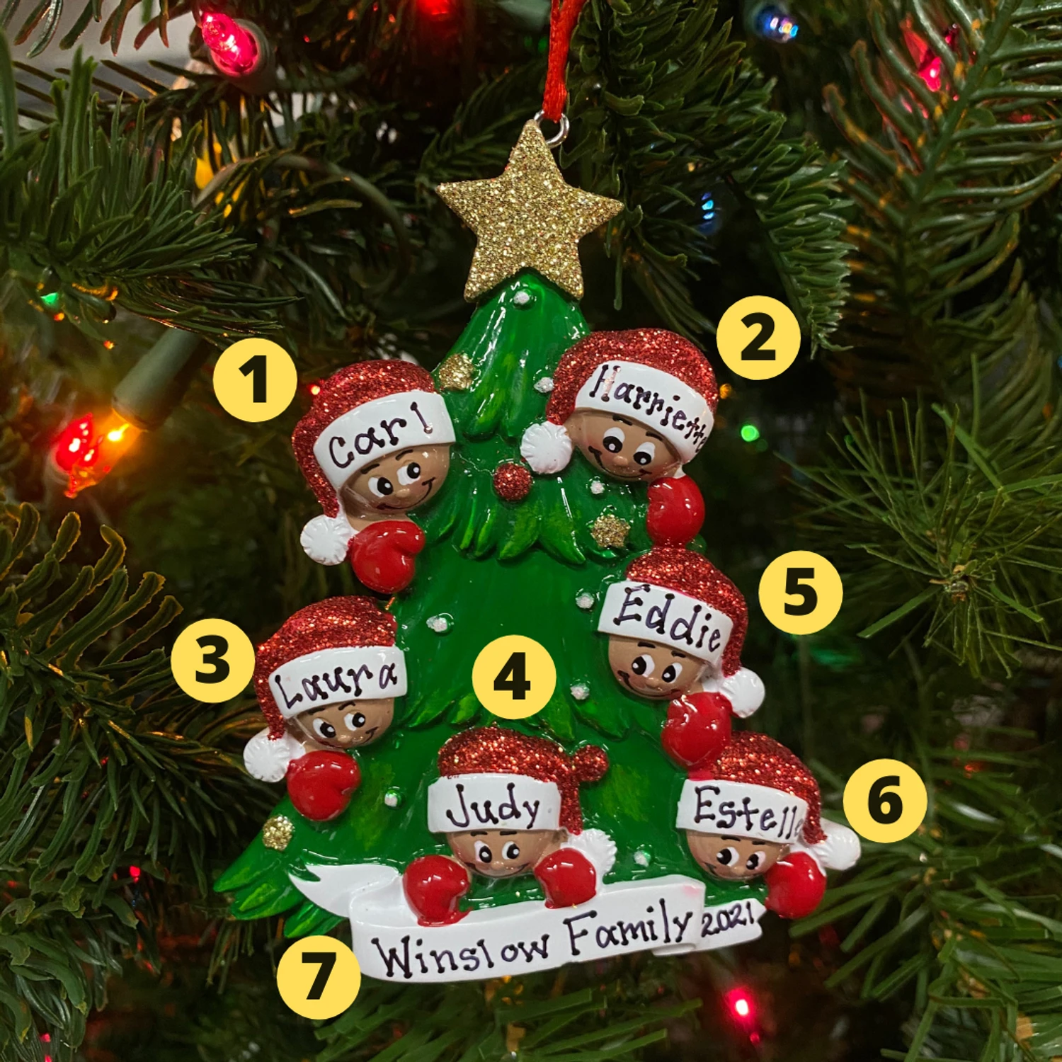 African American Christmas Tree Family Of 6 Personalized Christmas Ornament AA827-6 3 African American Christmas Tree Family Of 6 Personalized Christmas Ornament AA827-6