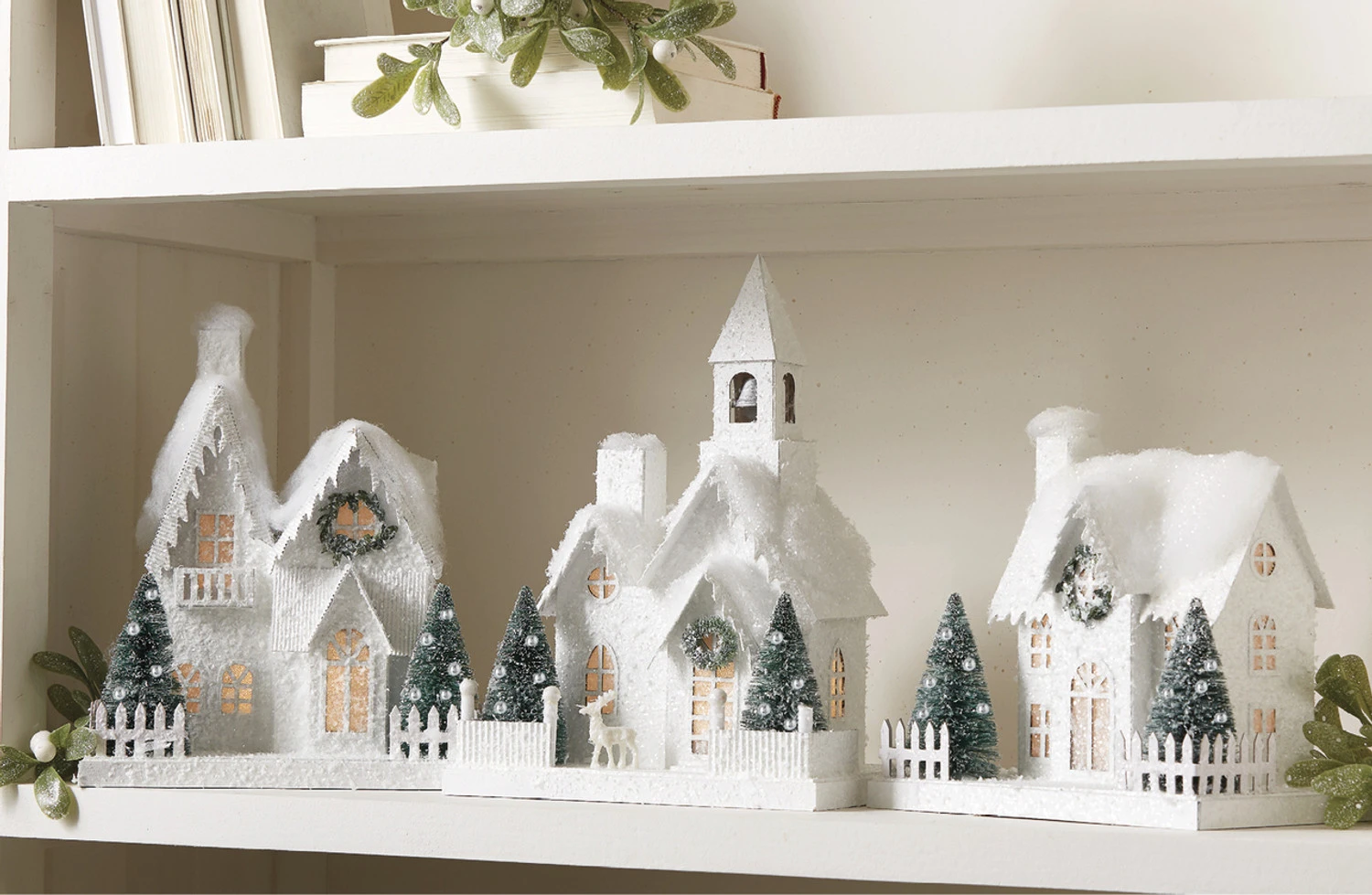 Raz White Flocked LED Lighted Battery Operated Christmas House 3 Raz White Flocked LED Lighted Battery Operated Christmas House