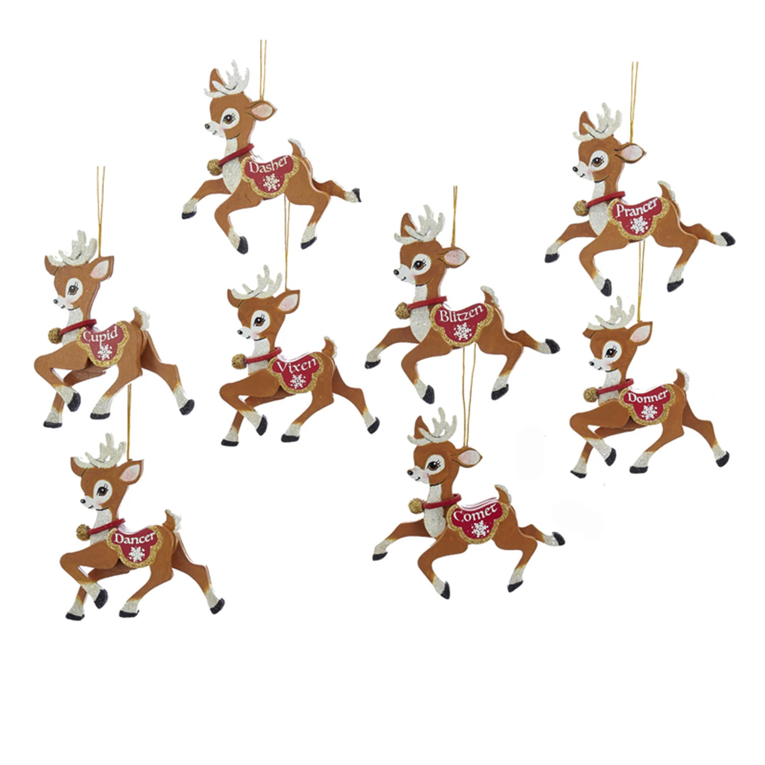 Kurt Adler 4" Wooden Santa's Reindeer Christmas Ornament Set Of 8 C6875 3 Kurt Adler 4" Wooden Santa's Reindeer Christmas Ornament Set Of 8 C6875