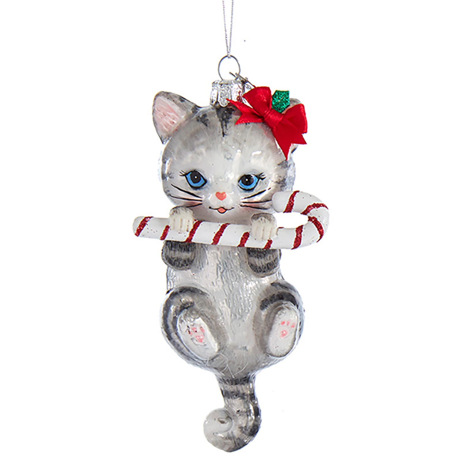 Kurt Adler 5" Noble Gems Cat With Candy Cane Glass Christmas Ornament NB1668 4 Kurt Adler 5" Noble Gems Cat With Candy Cane Glass Christmas Ornament NB1668 - Image 2