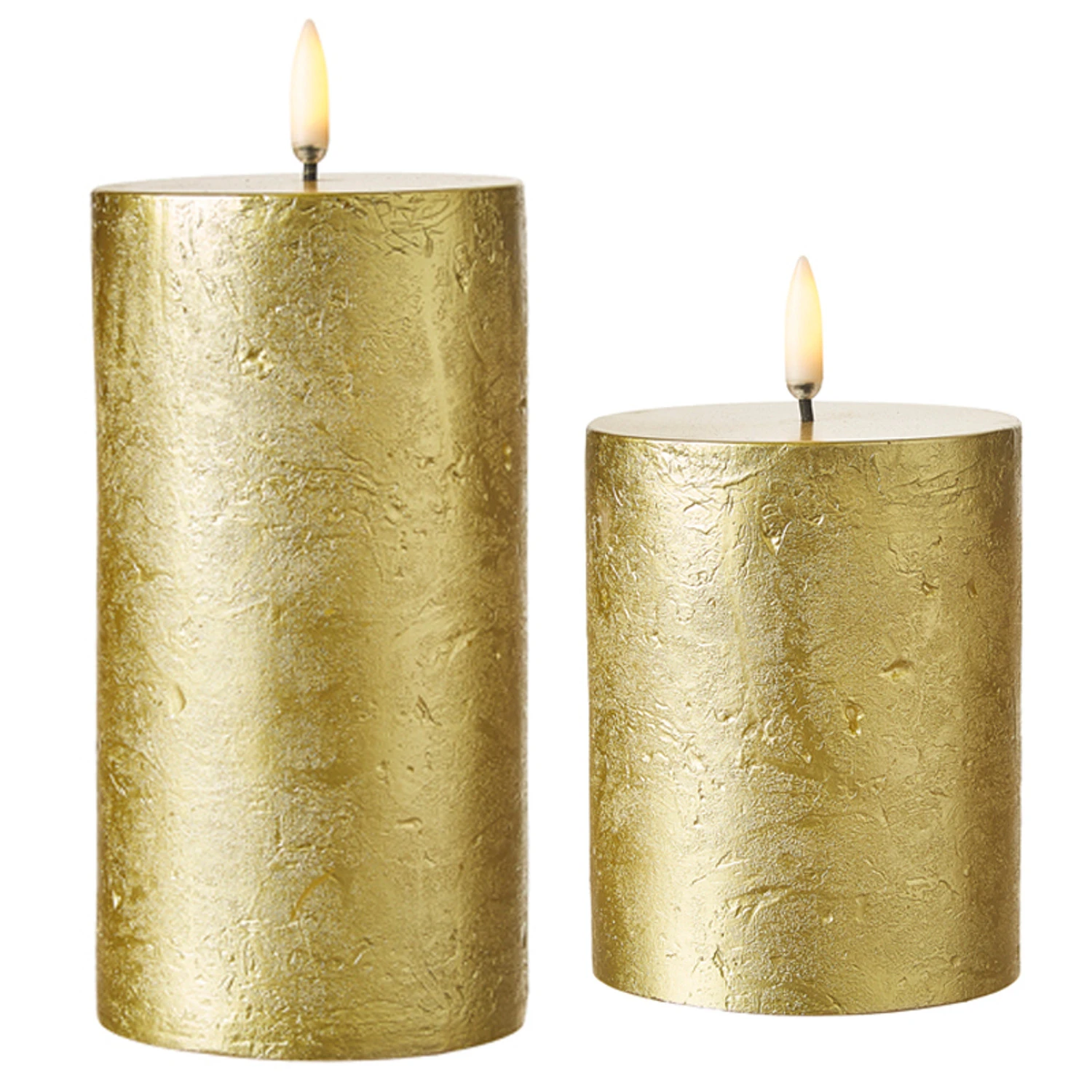 Uyuni 3" X 5" Or 7" Gold Texture Flat Top Flicker Flame Pillar Candle 4 Uyuni 3" X 5" Or 7" Gold Texture Flat Top Flicker Flame Pillar Candle - Image 2