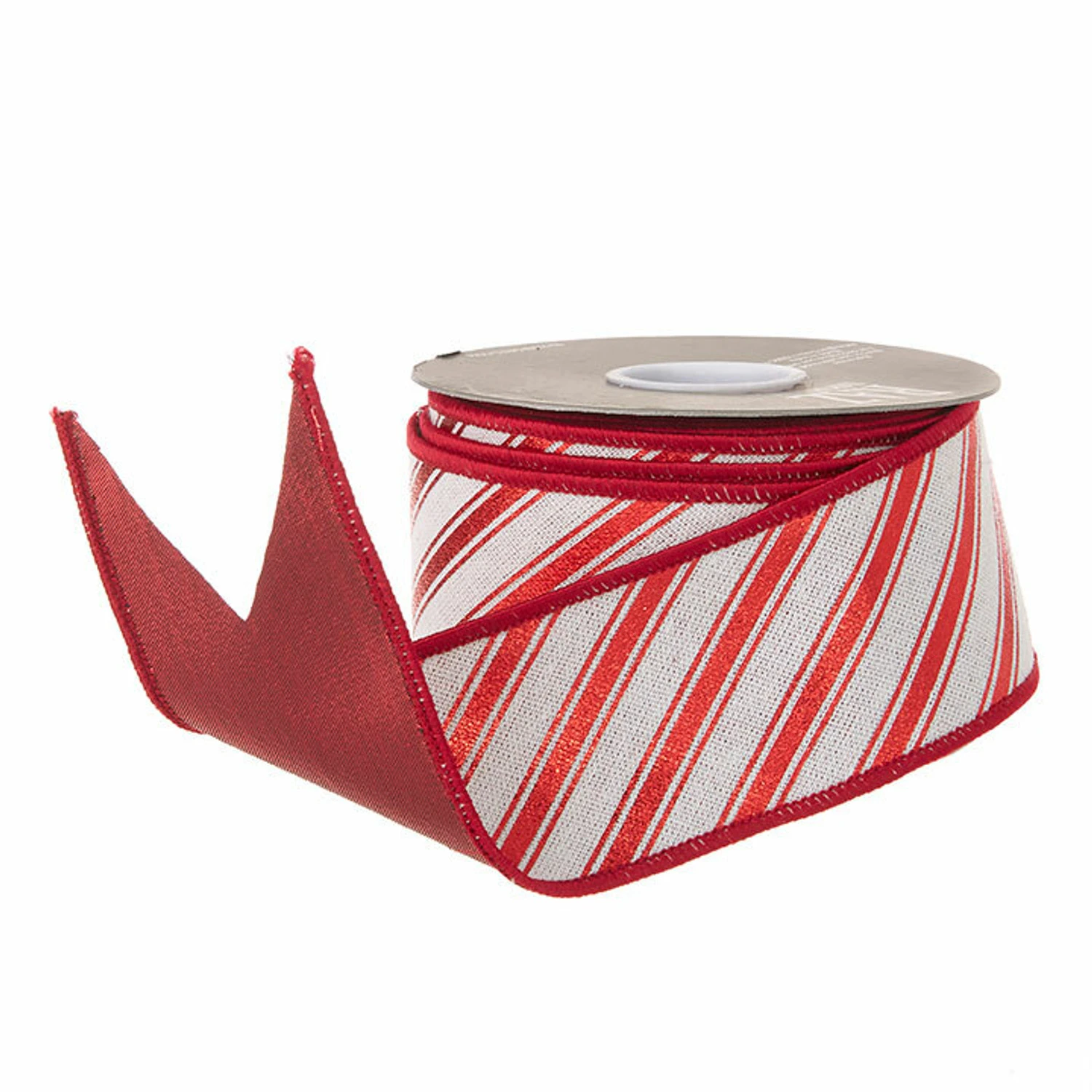 Raz 2.5" Red And White Striped Wired Christmas Ribbon R4071775 4 Raz 2.5" Red And White Striped Wired Christmas Ribbon R4071775 - Image 2