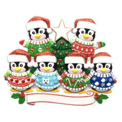 Ugly Sweater Penguin Family Of 6 Personalized Christmas Ornament -The Jolly Christmas Shop apitvuyth 71804.1646091874