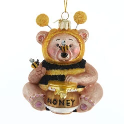 Kurt Adler 4.25" Noble Gems Bee Honey Bear Glass Christmas Ornament NBX0020