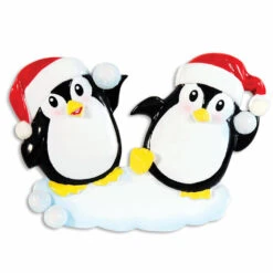 Penguin Couple Throwing Snowballs Personalized Christmas Ornament OR1318 -The Jolly Christmas Shop apiwh3lcl 03643.1646091888