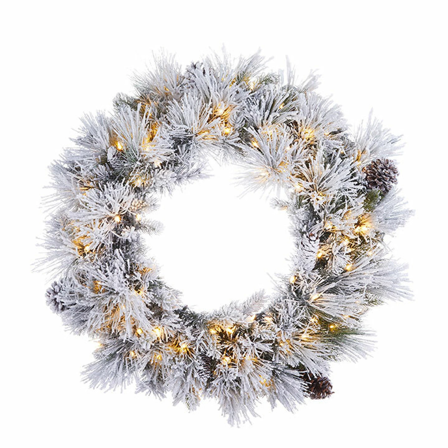 Raz 30" Pre-lit Flocked Pine Christmas Wreath With Warm White Lights W4052019 4 Raz 30" Pre-lit Flocked Pine Christmas Wreath With Warm White Lights W4052019 - Image 2