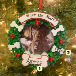 Bark The Halls Pet Picture Frame Personalized Christmas Ornament PF1899