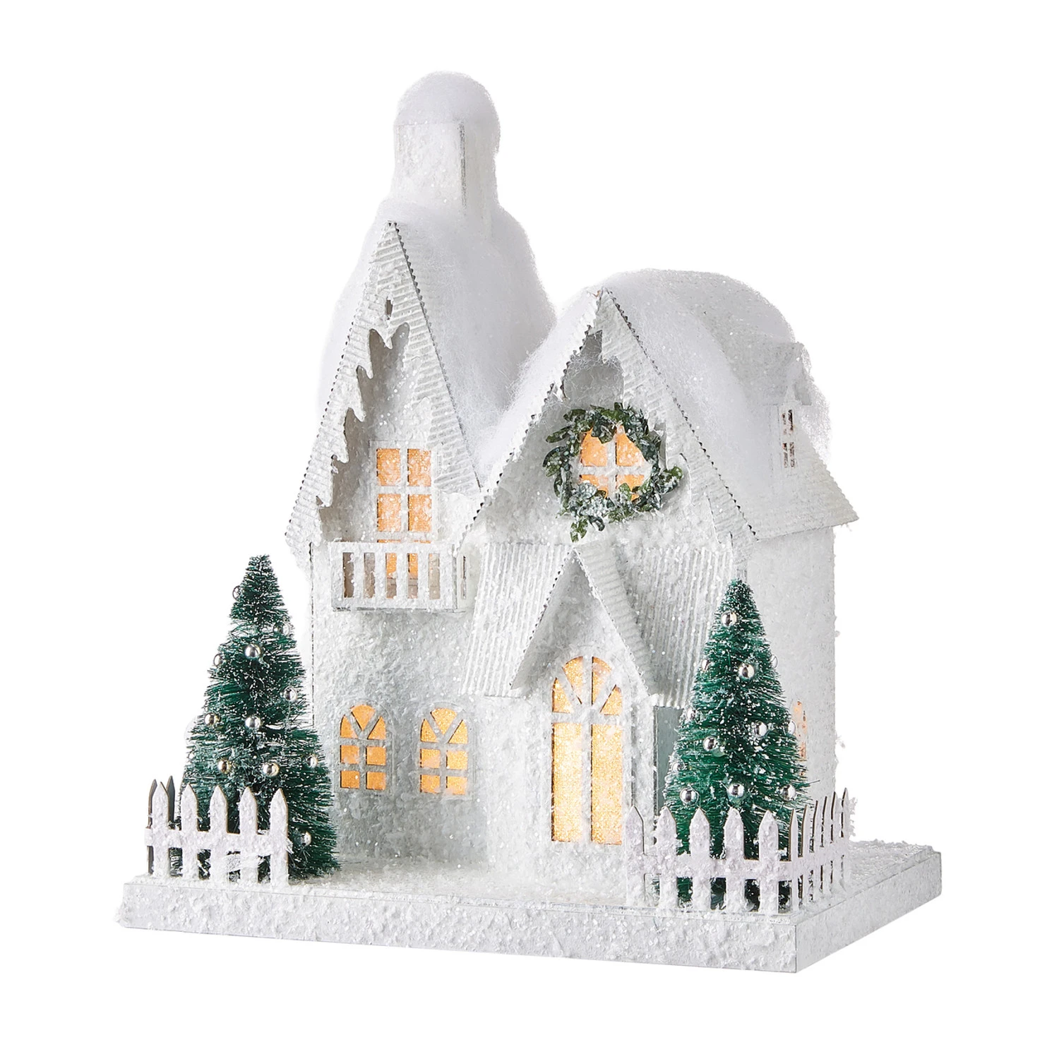 Raz White Flocked LED Lighted Battery Operated Christmas House 6 Raz White Flocked LED Lighted Battery Operated Christmas House - Image 4