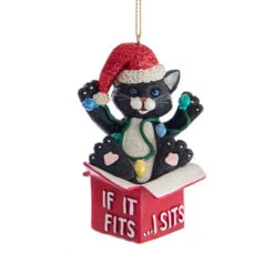 Kurt Adler 3.25" "If I Fits, I Sits" Cat Christmas Ornaments E0599 -The Jolly Christmas Shop e0599c 67259.1677698908