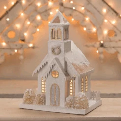Bethany Lowe Metallic Gold, White, And Silver Glittered Christmas Buildings -The Jolly Christmas Shop lc1564 23688.1675099899