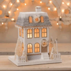 Bethany Lowe Metallic Gold, White, And Silver Glittered Christmas Buildings -The Jolly Christmas Shop lc1566 37688.1675099897