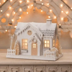 Bethany Lowe Metallic Gold, White, And Silver Glittered Christmas Buildings -The Jolly Christmas Shop lc1567 72815.1675099903