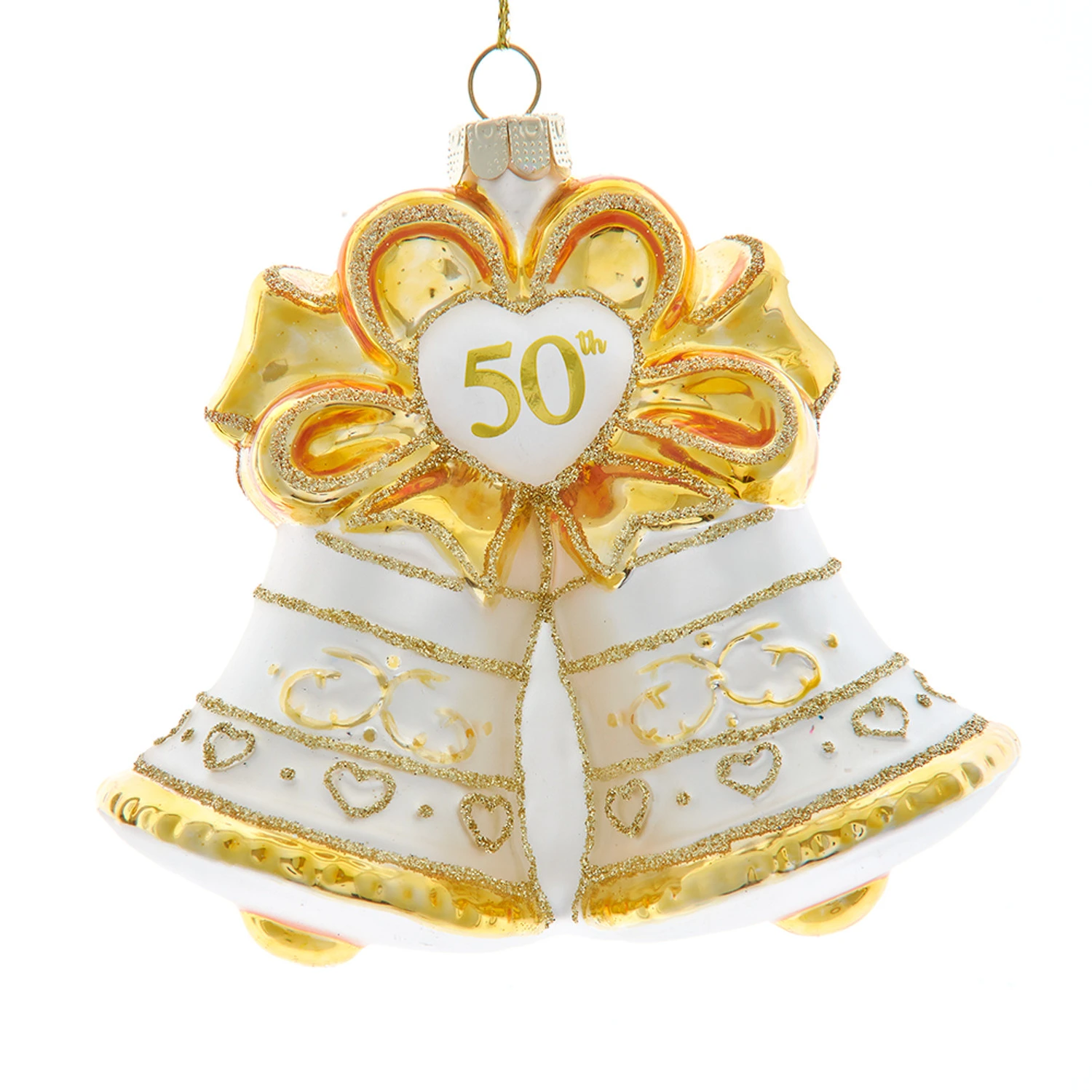 Kurt Adler 4.5" Noble Gems "50th Anniversary" Bell Glass Christmas Ornament NBX0107 3 Kurt Adler 4.5" Noble Gems "50th Anniversary" Bell Glass Christmas Ornament NBX0107