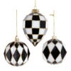 Kurt Adler Black And White Harlequin Ball And Finial Glass Christmas Ornament T3145 -The Jolly Christmas Shop t3145 33086.1678224584