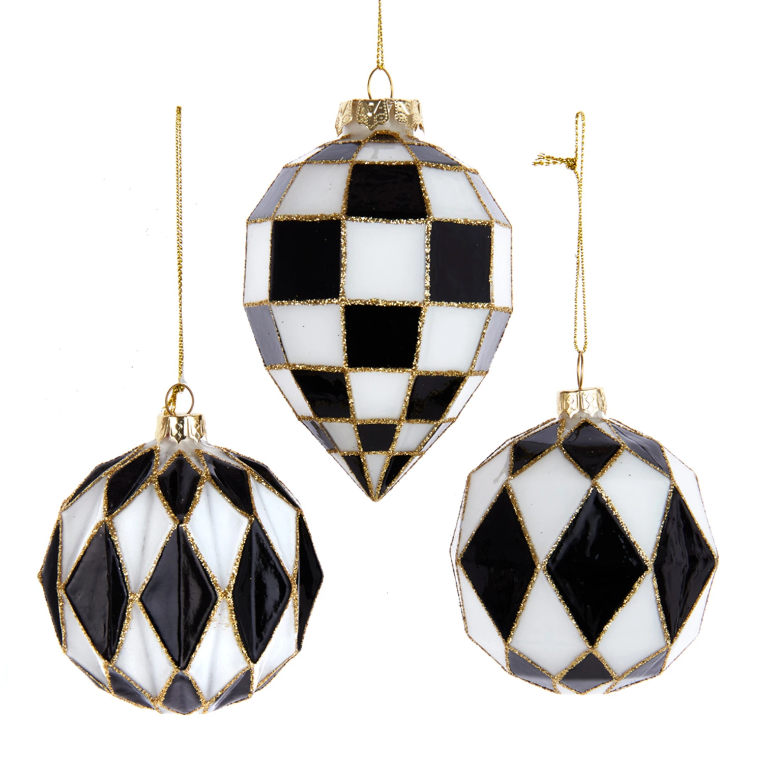 Kurt Adler Black And White Harlequin Ball And Finial Glass Christmas Ornament T3145 3 Kurt Adler Black And White Harlequin Ball And Finial Glass Christmas Ornament T3145
